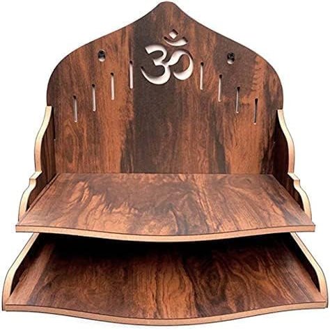 Assemble Required Pooja Mandir for Home Wall Hanging MDF Wooden Temple with Door Size (29 x 29 x 26.5 cm Brown) (Design 14)