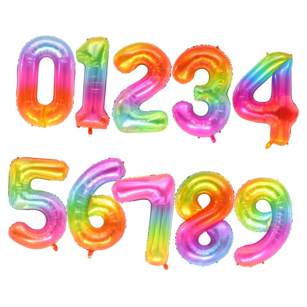 OKUMEYR 10pcs Jelly Color Aluminum Foil Number Balloons for First Birthday Party Decorations Festival Photo Props and Bright Colors Includes Numbers