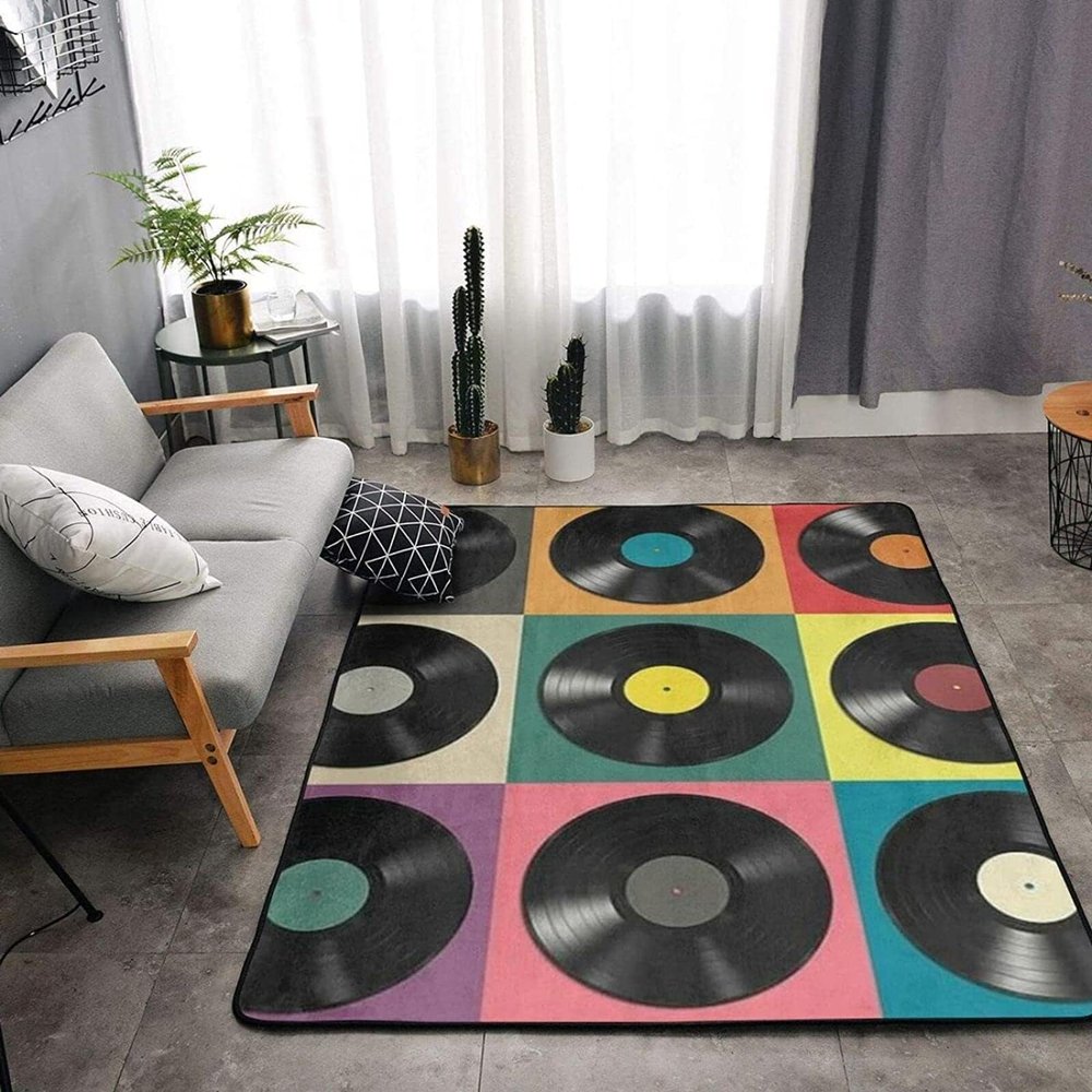 WILARE Runner Rugs 2x4ft, Music Gramophone Kids Bedroom Rugs, Modern Abstract Retro Music Large Nursery Rug, Soft Non-Slip for Decor Teen Boys Room Floor Lounge Nursery
