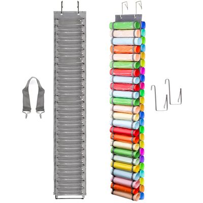 Elsjoy 48-Compartment Vinyl Roll Holder with Hooks and Strap, Wall Mounting Hanging Vinyl Roll Organizer Storage Rack for Home, Craft Room