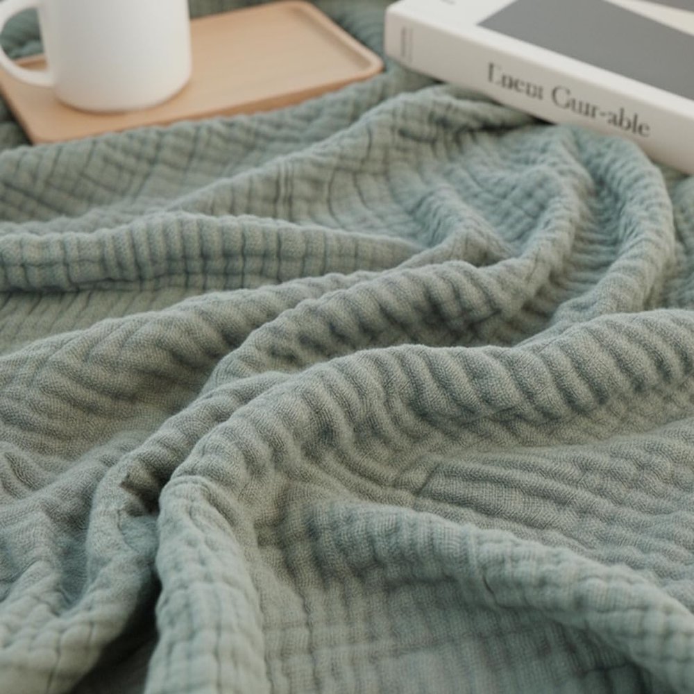 KyraHome Muslin Blankets for Adults, Bed, Couch, 90" x104 King,100% Organic Cotton Pre-Washed, Breathable Lightweight Gauze Bed Blankets, Bedspread, All Season, Sage Green