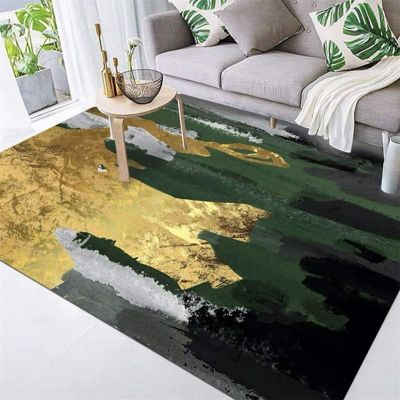 Abstract Emerald Green Gold Grey Area Rug, Luxury Emerald Green Gold Gray Rugs Floor Carpet, Indoor Non-Slip Rug for Room Sofa Living Room Mat Bedroom Home Decor Floor Mats 3ftx5ft