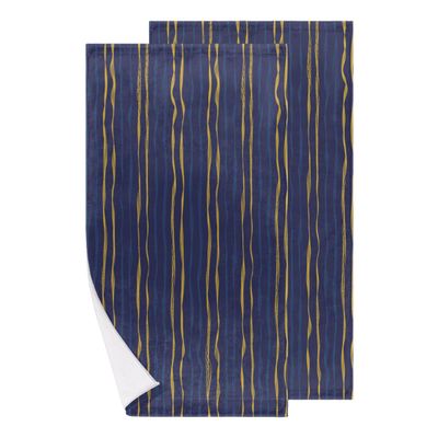 bisibuy Stripe Gold Blue Hand Towels for Bathroom 28.3 x 14.4 Decorative Kitchen Hand Towel Soft Absorbent Bathroom Towels Set of 2 Kitchen Drying Towels Home Farmhouse Decor Gifts