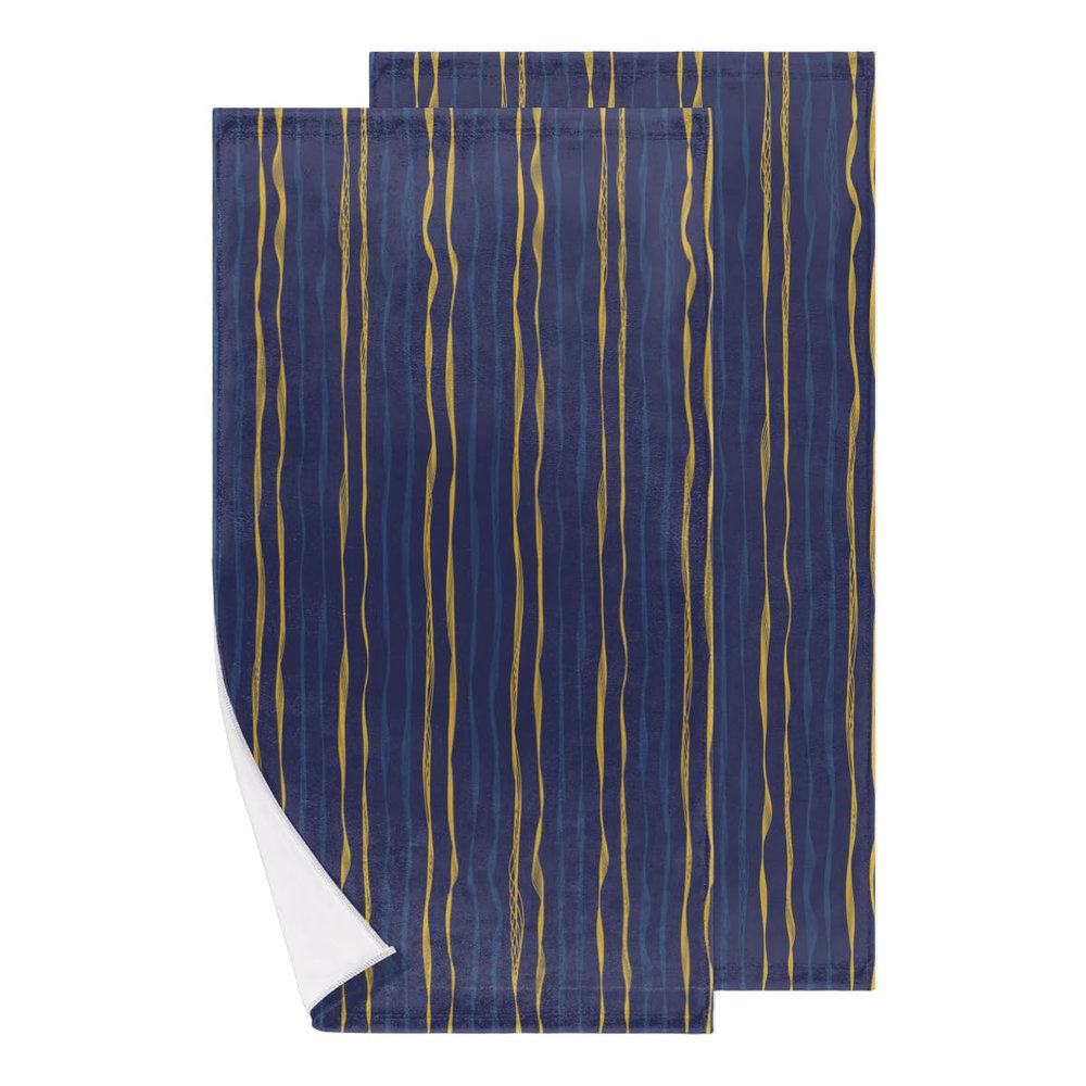 bisibuy Stripe Gold Blue Hand Towels for Bathroom 28.3 x 14.4 Decorative Kitchen Hand Towel Soft Absorbent Bathroom Towels Set of 2 Kitchen Drying Towels Home Farmhouse Decor Gifts