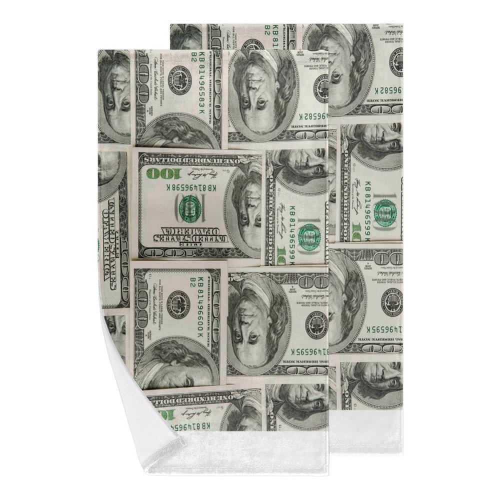 bisibuy Us Dollar Note Bathroom Hand Towels Decorative Set of 2 Kitchen Towels Lightweight Absorbent Hand Towels for Bathroom Hand Kitchen Home Decor Gifts