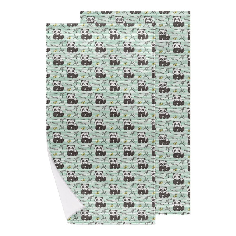bisibuy Panda Banboo Turquoise Hand Towels for Bathroom 28.3 x 14.4 Decorative Kitchen Hand Towel Soft Absorbent Bathroom Towels Set of 2 Kitchen Drying Towels Home Farmhouse Decor Gifts