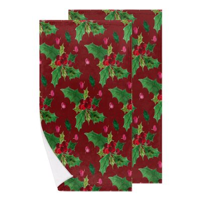 bisibuy Vintage Floral Green Red Hand Towels for Bathroom 28.3 x 14.4 Decorative Kitchen Hand Towel Soft Absorbent Bathroom Towels Set of 2 Kitchen Drying Towels Home Farmhouse Decor Gifts