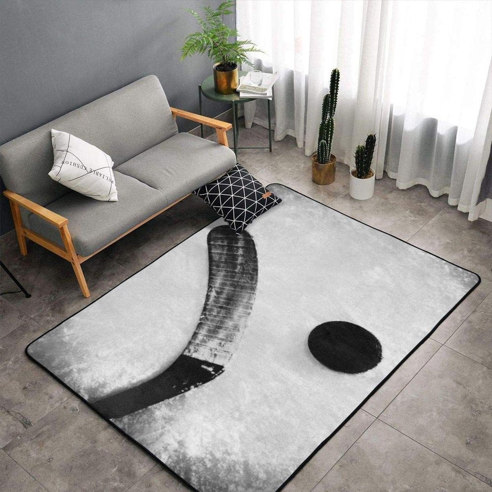 WILARE Area Rugs 5x8ft, Ice Hockey Ball Throw Sports Kids Rugs, Nursery Classroom Rug, with Anti-Slip Tape for Decor Teen Boys Room Floor Lounge Nursery