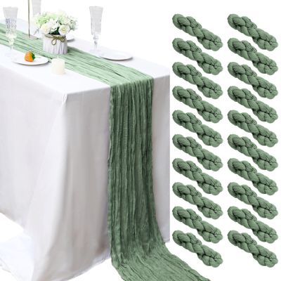 20 Pcs Sage Green 10FT Cheesecloth Table Runner 23"x120" Gauze Boho Table Runner Romantic Cheese Cloth Table Runners Rustic Sheer Runner for Wedding Birthday Party Engagement Bridal Baby Shower Decor