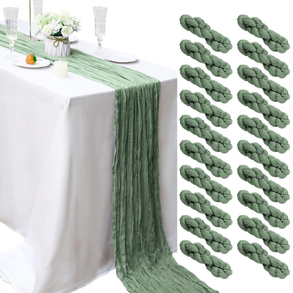 20 Pcs Sage Green 10FT Cheesecloth Table Runner 23"x120" Gauze Boho Table Runner Romantic Cheese Cloth Table Runners Rustic Sheer Runner for Wedding Birthday Party Engagement Bridal Baby Shower Decor
