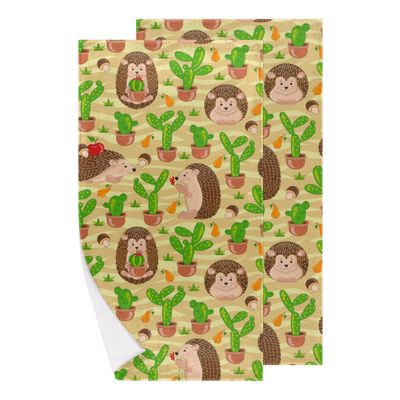 bisibuy Hedgehog Cactus Bathroom Hand Towels Decorative Set of 2 Kitchen Towels Lightweight Absorbent Hand Towels for Bathroom Hand Kitchen Home Decor Gifts