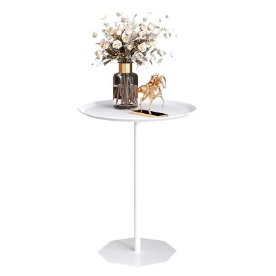 GQMYCDM Sofa Side End Table, Metal Waterproof Small Coffee Table Round Sofa Table, for Living Room Bedroom Balcony and Office (Color : White, Size : 19.7in/50cm)