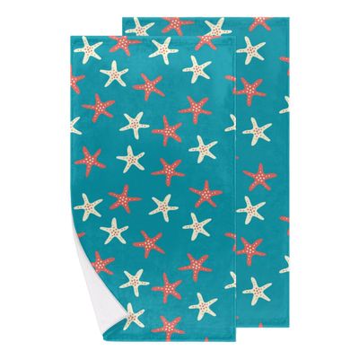 bisibuy Bright Starfish Pattern Hand Towels for Bathroom 28.3 x 14.4 Decorative Kitchen Hand Towel Soft Absorbent Bathroom Towels Set of 2 Kitchen Drying Towels Home Farmhouse Decor Gifts