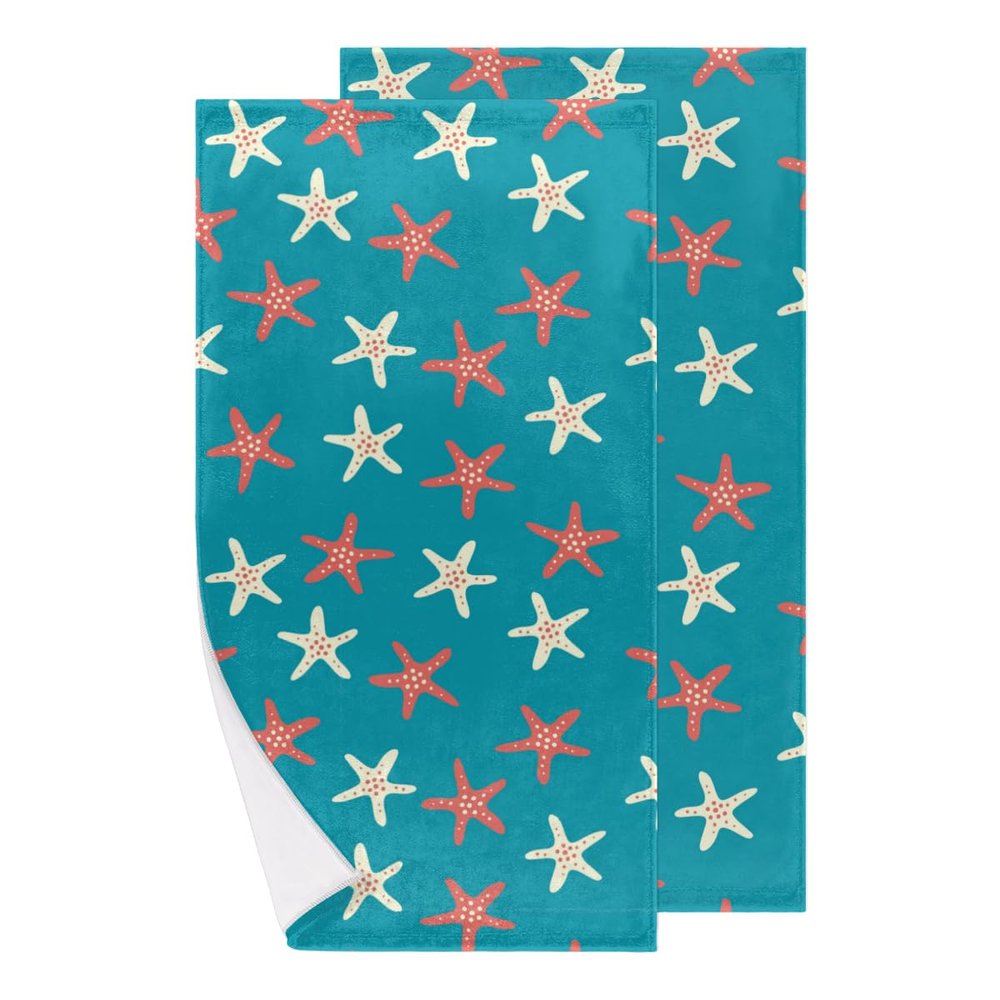 bisibuy Bright Starfish Pattern Hand Towels for Bathroom 28.3 x 14.4 Decorative Kitchen Hand Towel Soft Absorbent Bathroom Towels Set of 2 Kitchen Drying Towels Home Farmhouse Decor Gifts
