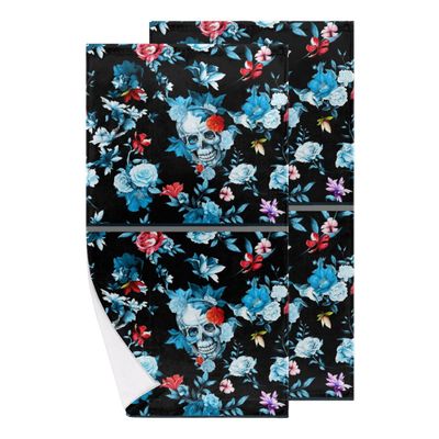bisibuy Skull Mysterious Blue Hand Towels for Bathroom 28.3 x 14.4 Decorative Kitchen Hand Towel Soft Absorbent Bathroom Towels Set of 2 Kitchen Drying Towels Home Farmhouse Decor Gifts