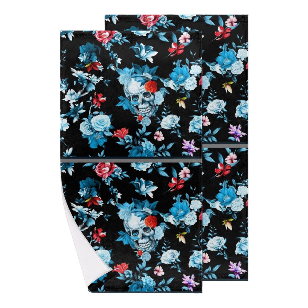 bisibuy Skull Mysterious Blue Hand Towels for Bathroom 28.3 x 14.4 Decorative Kitchen Hand Towel Soft Absorbent Bathroom Towels Set of 2 Kitchen Drying Towels Home Farmhouse Decor Gifts