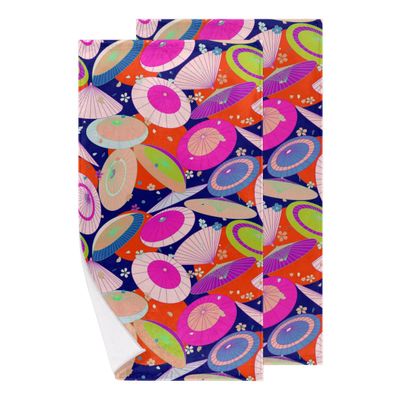 bisibuy Oriental Paper Umbrellla Bathroom Hand Towels Decorative Set of 2 Kitchen Towels Lightweight Absorbent Hand Towels for Bathroom Hand Kitchen Home Decor Gifts