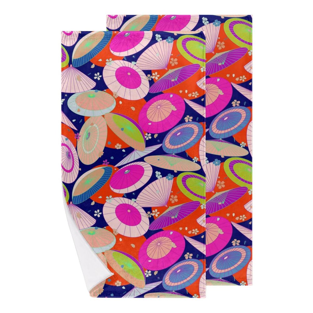 bisibuy Oriental Paper Umbrellla Bathroom Hand Towels Decorative Set of 2 Kitchen Towels Lightweight Absorbent Hand Towels for Bathroom Hand Kitchen Home Decor Gifts