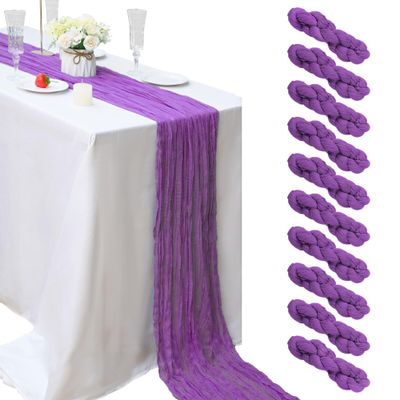 10 Pcs Purple Cheesecloth Table Runner 10FT Romantic Cheese Cloth Table Runners Boho Gauze Table Runner Rustic Sheer Runner for Wedding Engagement Bridal Baby Shower Birthday Party Spring Table Dcor