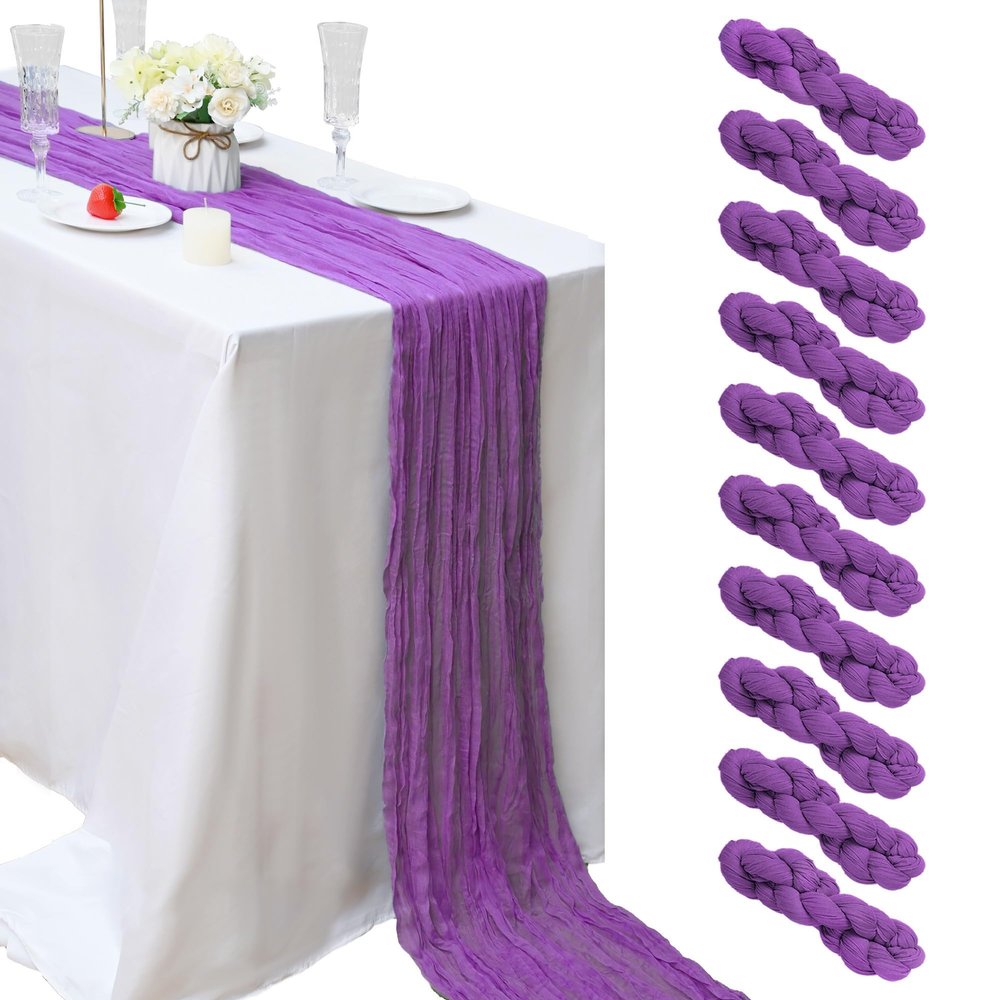 10 Pcs Purple Cheesecloth Table Runner 10FT Romantic Cheese Cloth Table Runners Boho Gauze Table Runner Rustic Sheer Runner for Wedding Engagement Bridal Baby Shower Birthday Party Spring Table Dcor