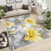 ERAYNA Hand Drawn Gray Yellow Floral Art Area Rugs, Retro Oil Painting Flowers Easy Clean Rug, Soft Non-Skid Carpet Throw Rug for Kids Teen Girls Boys Bedroom Living Room Bathroom Classroom 4ftx6ft view 2