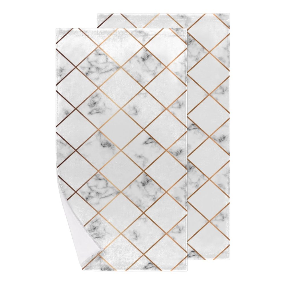 bisibuy Marble Squre Grey Bathroom Hand Towels Decorative Set of 2 Kitchen Towels Lightweight Absorbent Hand Towels for Bathroom Hand Kitchen Home Decor Gifts