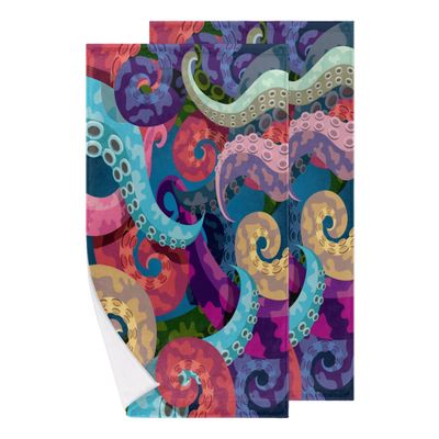 bisibuy Octopus Colorful Hand Towels for Bathroom 28.3 x 14.4 Decorative Kitchen Hand Towel Soft Absorbent Ocean Bathroom Towels Set of 2 Kitchen Drying Towels Home Farmhouse Decor Gifts