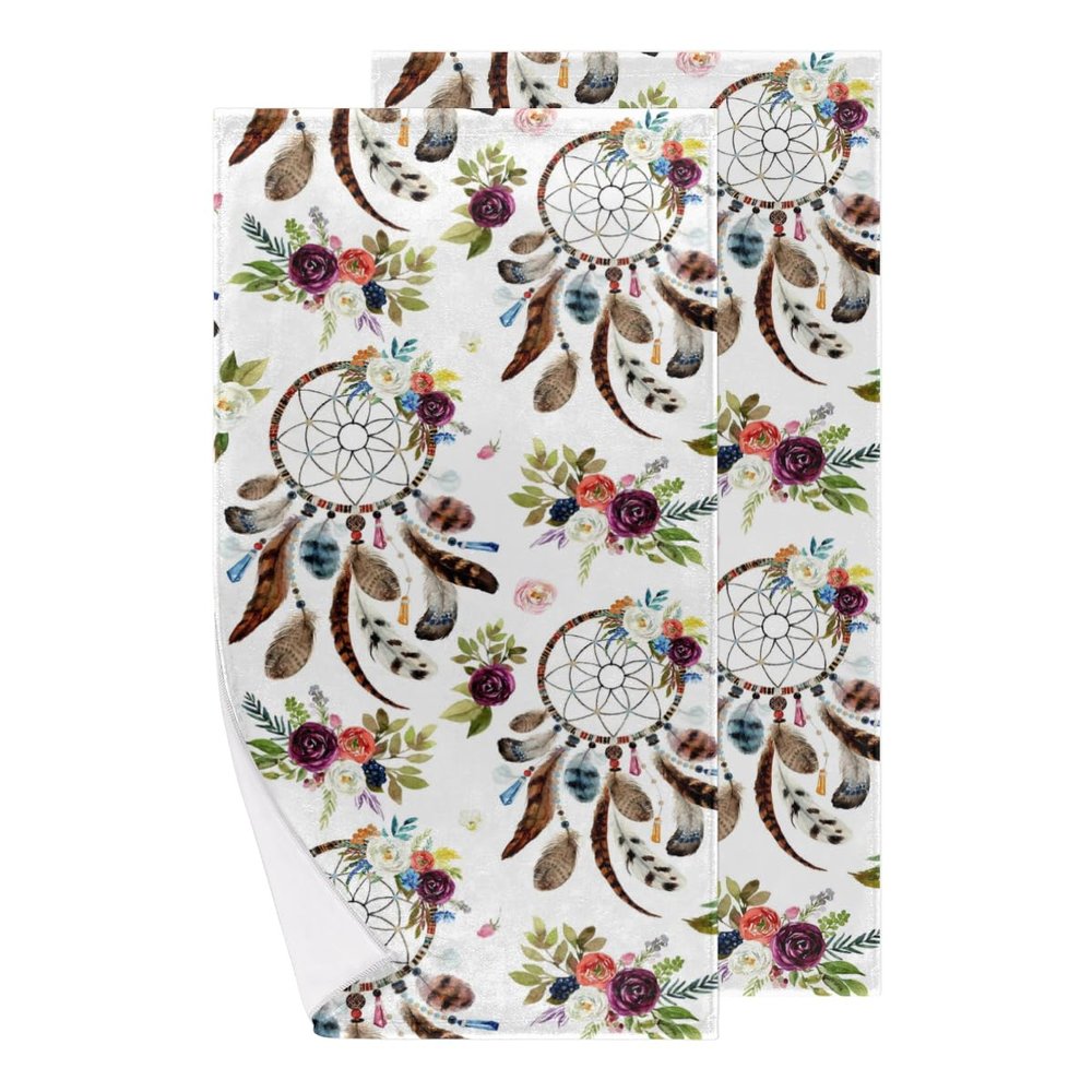 bisibuy Tribal Floral Bathroom Hand Towels Decorative Set of 2 Boho Dreamcatcher Kitchen Towels Lightweight Absorbent Hand Towels for Bathroom Hand Kitchen Home Decor Gifts