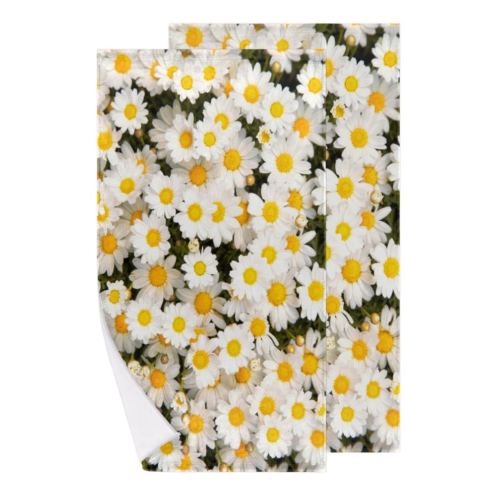 bisibuy Daisy Hand Towels for Bathroom 28.3 x 14.4 Decorative Kitchen Hand Towel Soft Absorbent Yellow White Bathroom Towels Set of 2 Kitchen Drying Towels Home Farmhouse Decor Gifts