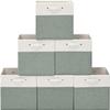 FinishingBo 13 x 13 Inch Fine Linen Storage Bins with HandlesFabric Cube BoxsBasket Organizers for Shelves for Home, Closet Drawers (White/Green-6 Pack) view 1