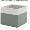 FinishingBo 13 x 13 Inch Fine Linen Storage Bins with HandlesFabric Cube BoxsBasket Organizers for Shelves for Home, Closet Drawers (White/Green-6 Pack) view 2