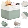 FinishingBo 13 x 13 Inch Fine Linen Storage Bins with HandlesFabric Cube BoxsBasket Organizers for Shelves for Home, Closet Drawers (White/Green-6 Pack) view 3