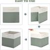 FinishingBo 13 x 13 Inch Fine Linen Storage Bins with HandlesFabric Cube BoxsBasket Organizers for Shelves for Home, Closet Drawers (White/Green-6 Pack) view 4