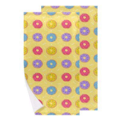 bisibuy Bright Donuts Hand Towels for Bathroom 28.3 x 14.4 Decorative Kitchen Hand Towel Soft Absorbent Yellow Bathroom Towels Set of 2 Kitchen Drying Towels Home Farmhouse Decor Gifts