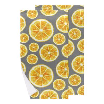 bisibuy Orange Slice Fruit Bathroom Hand Towels Decorative Set of 2 Grey Kitchen Towels Lightweight Absorbent Hand Towels for Bathroom Hand Kitchen Home Decor Gifts