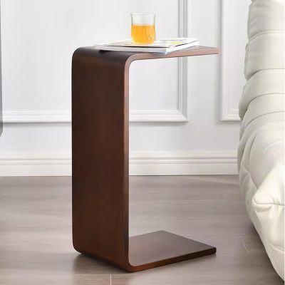 DELURA C Shaped End Table, Side Table, for Couch, Bed, Chair, Living Room, Bedroom, Under Sofa, Tray for Snack, Laptop, TV Dinner (Color : Walnut Color, Size : 7IN/18CM(Thick))