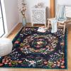 Qkjtyt Navy Blue Botanical Flower Washable Rug Traditional Floral Area Rugs for Girls Room Decor Boho Lightweight Bedroom Indoor Floor Mat Carpets,4'x6' view 1