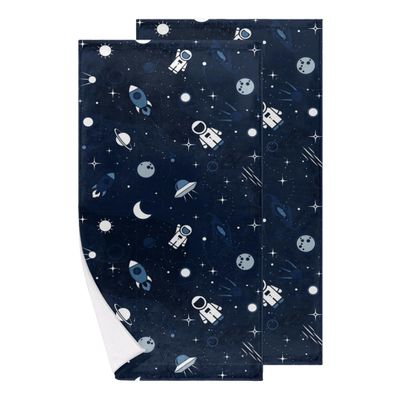 bisibuy Space Astronaut Hand Towels for Bathroom 28.3 x 14.4 Decorative Kitchen Hand Towel Soft Absorbent Spaceship Rocket Bathroom Towels Set of 2 Kitchen Drying Towels Home Farmhouse Decor Gifts