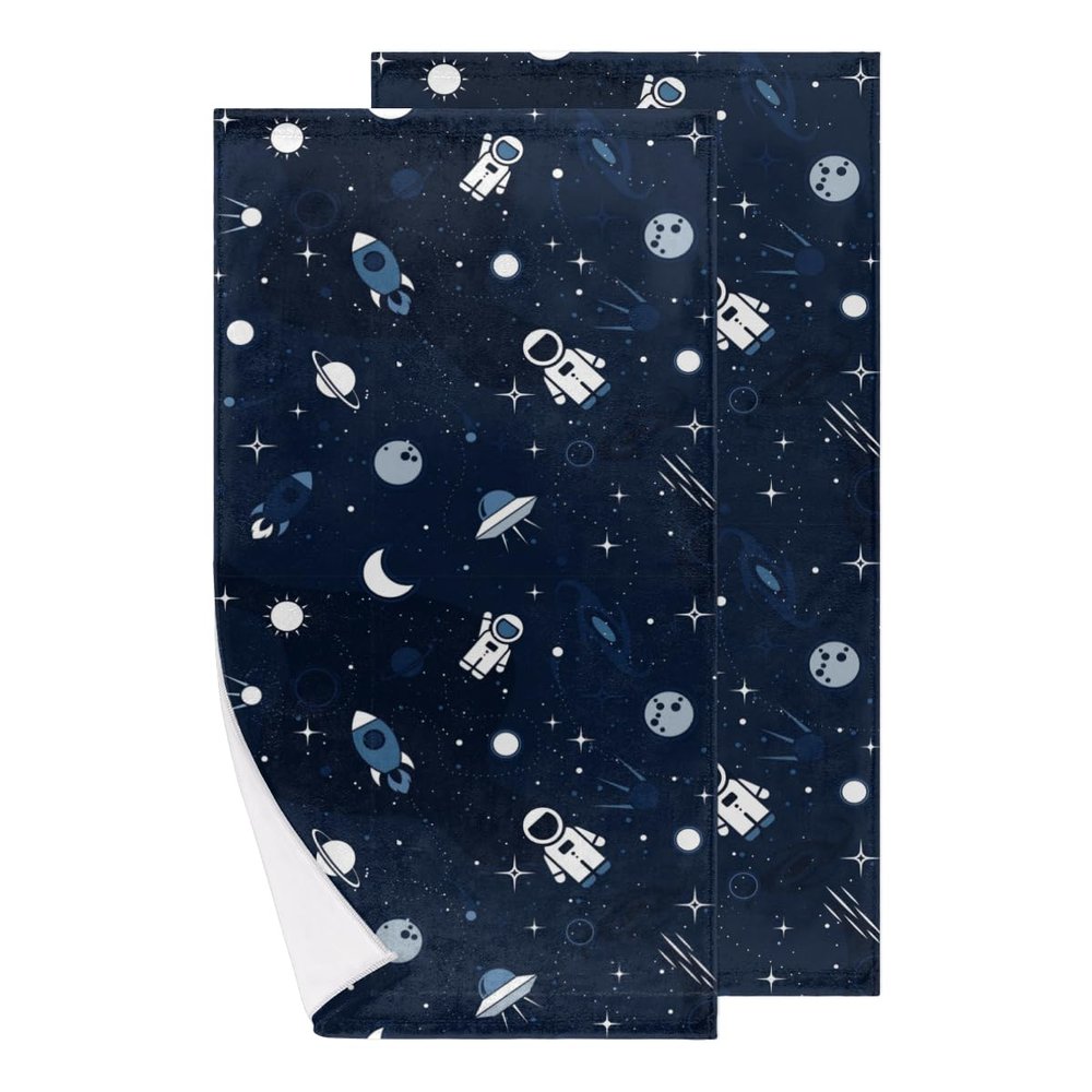 bisibuy Space Astronaut Hand Towels for Bathroom 28.3 x 14.4 Decorative Kitchen Hand Towel Soft Absorbent Spaceship Rocket Bathroom Towels Set of 2 Kitchen Drying Towels Home Farmhouse Decor Gifts