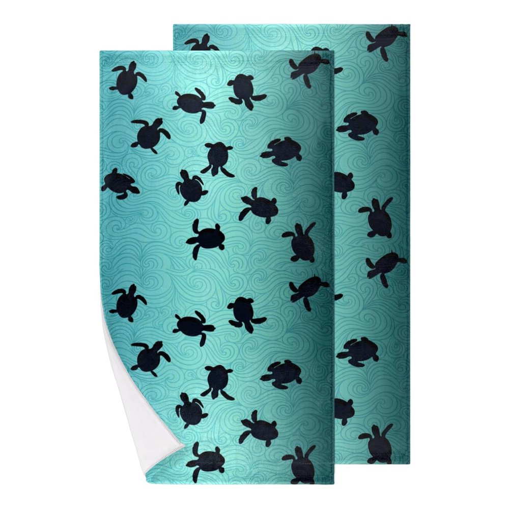 bisibuy Sea Turtle Bathroom Hand Towels Decorative Set of 2 Ornamental Turquoise Kitchen Towels Lightweight Absorbent Hand Towels for Bathroom Hand Kitchen Home Decor Gifts