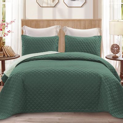 Exclusivo Mezcla Reversible Full Queen Quilt Bedding Set with Pillow Shams, Lightweight Quilts Queen Size, Soft Bedspreads Bed Coverlets for All Seasons - (Dark Green, 90"x96")