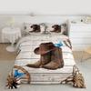 Erosebridal Rustic Farmhouse Comforter Set, Wooden Barn Door Country Bedding Set Full Size for Kids Boys Teens Adult Room, Western Cowboy Horseshoe Duvet Insert Butterfly Cowgirls Quilt, Gray Brown view 2