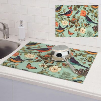 Bird Pattern Dish Drying Mat Large 18"x 24" Dishes Drainer Mats for Kitchen Counter Super Absorbent Quick Drying Coffee Mat Dish Rack Pad,Rack Tableware Mat