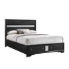 Benjara Regi King Size Bed, 2 Storage Drawers, Striped Headboard, Wood, Black and Silver view 1