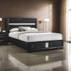 Benjara Regi King Size Bed, 2 Storage Drawers, Striped Headboard, Wood, Black and Silver view 2