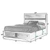 Benjara Regi King Size Bed, 2 Storage Drawers, Striped Headboard, Wood, Black and Silver view 3