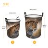 African Animal Leopard print Laundry Hamper with Handle Waterproof Collapsible Organizer Baskets Circular Dirty Clothes Organizer Basket Portable Storage Bin for Bathroom Bedroom Dorm view 3