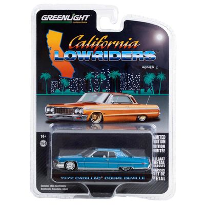 Greenlight Collectibles 1/64 1972 Cadillac Coupe Deville, Light Blue, California Lowriders 63030-E