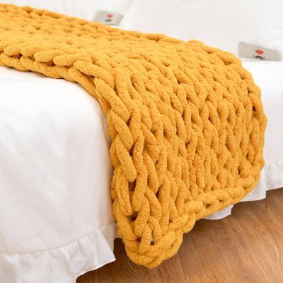 Gavilion Chunky Knit Blanket Throw, Soft Chenille Yarn Throw Blanket, Handmade Thick Cable Knit Crochet Blanket, Large Knit Chunky Throw Blanket for Couch Home Decor,Yellow,100 * 100 cm