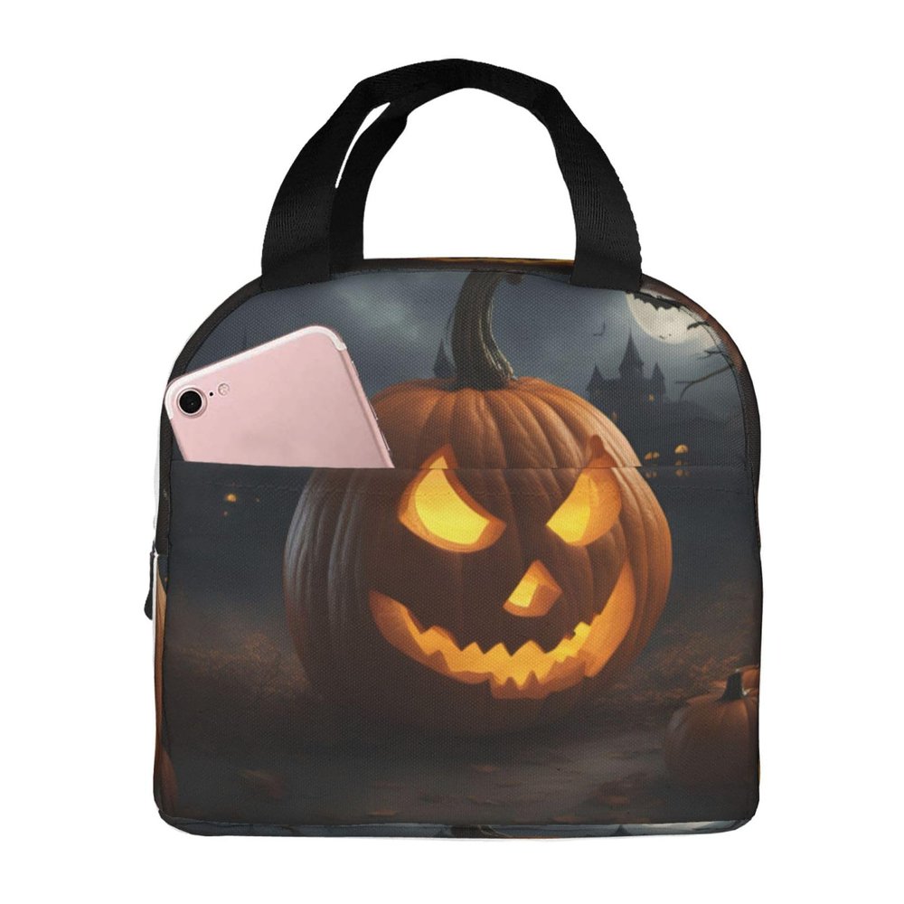 Ogniwo Halloween Pumpkin Print Large Insulated Lunch Bag,Lunch Tote Cooler Reusable Lunch Pail Outdoors Meal Bag For Women Men